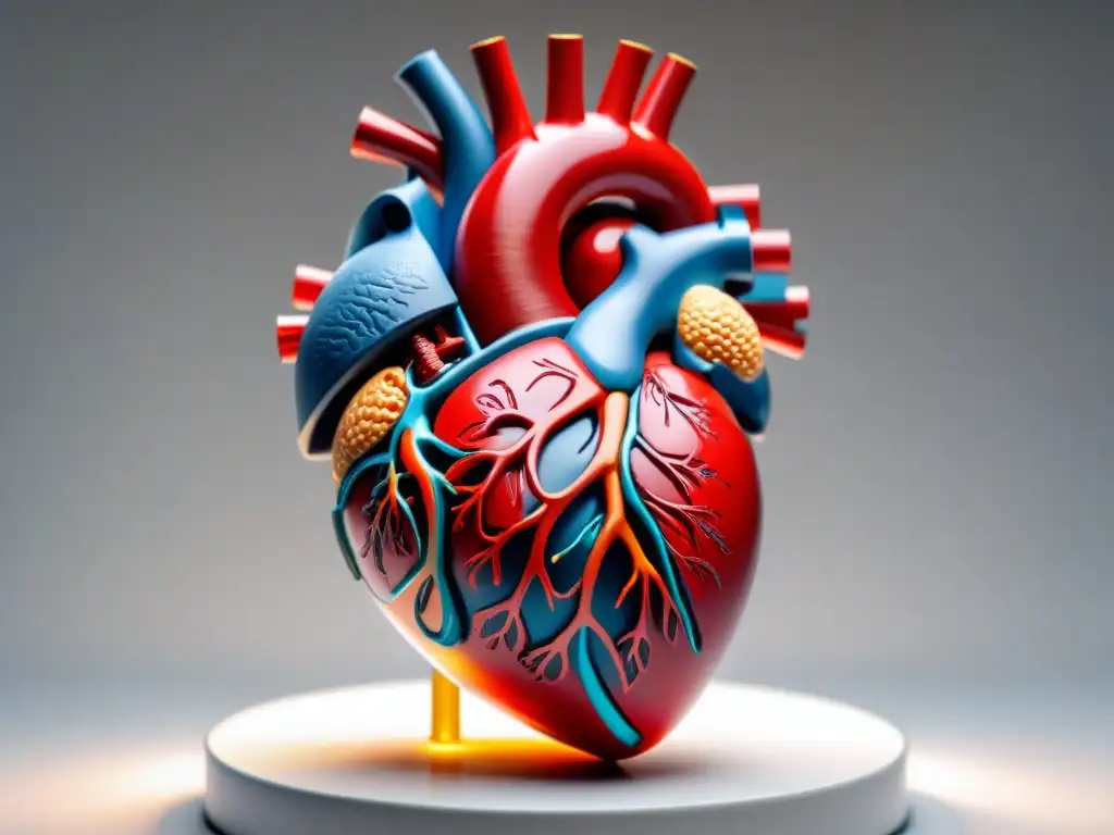 Detalle de un corazón humano impreso en 3D con dispositivos médicos personalizados integrados