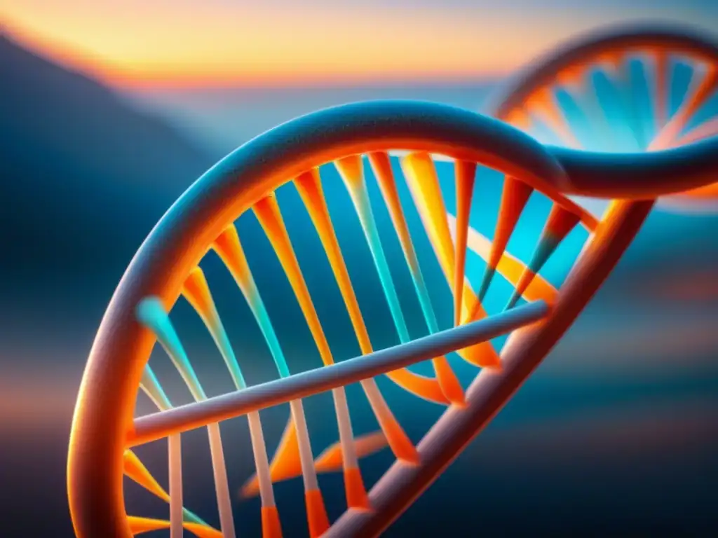 DNA: Estructura de doble hélice de alta precisión en análisis oncológico Detalle de ADN en estructura de doble hélice, diseño minimalista que destaca precisión y tecnología avanzada en análisis datos masivos oncología