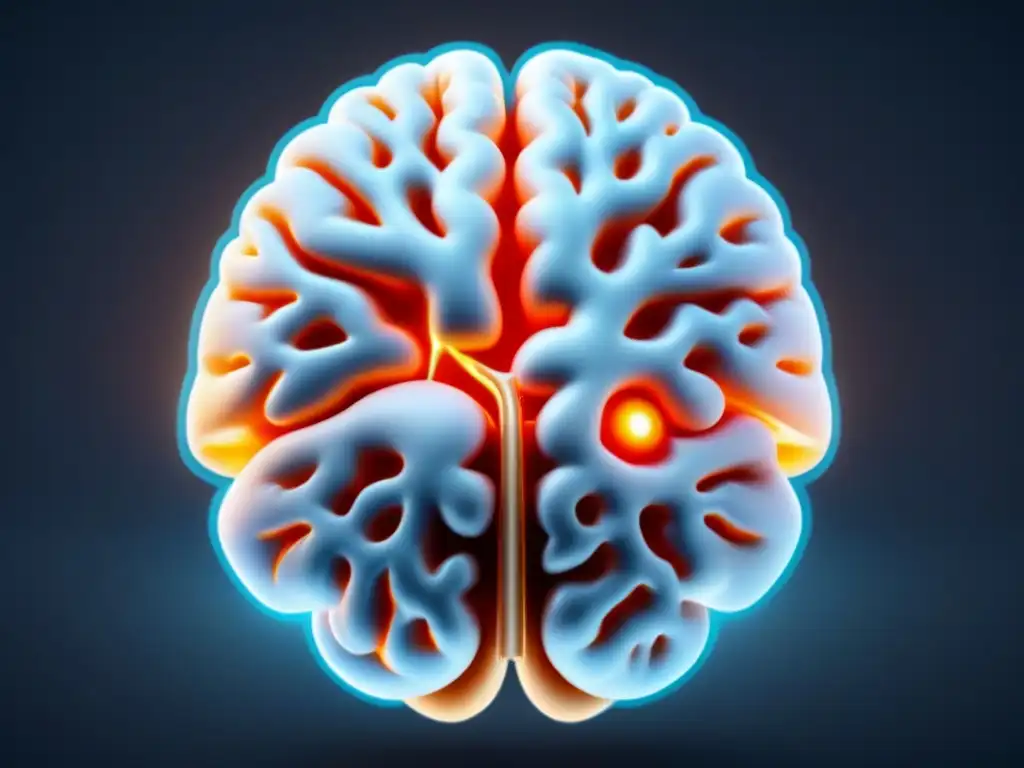 Detalle de exploración cerebral con conexiones neuronales resaltadas, en esquema monocromático