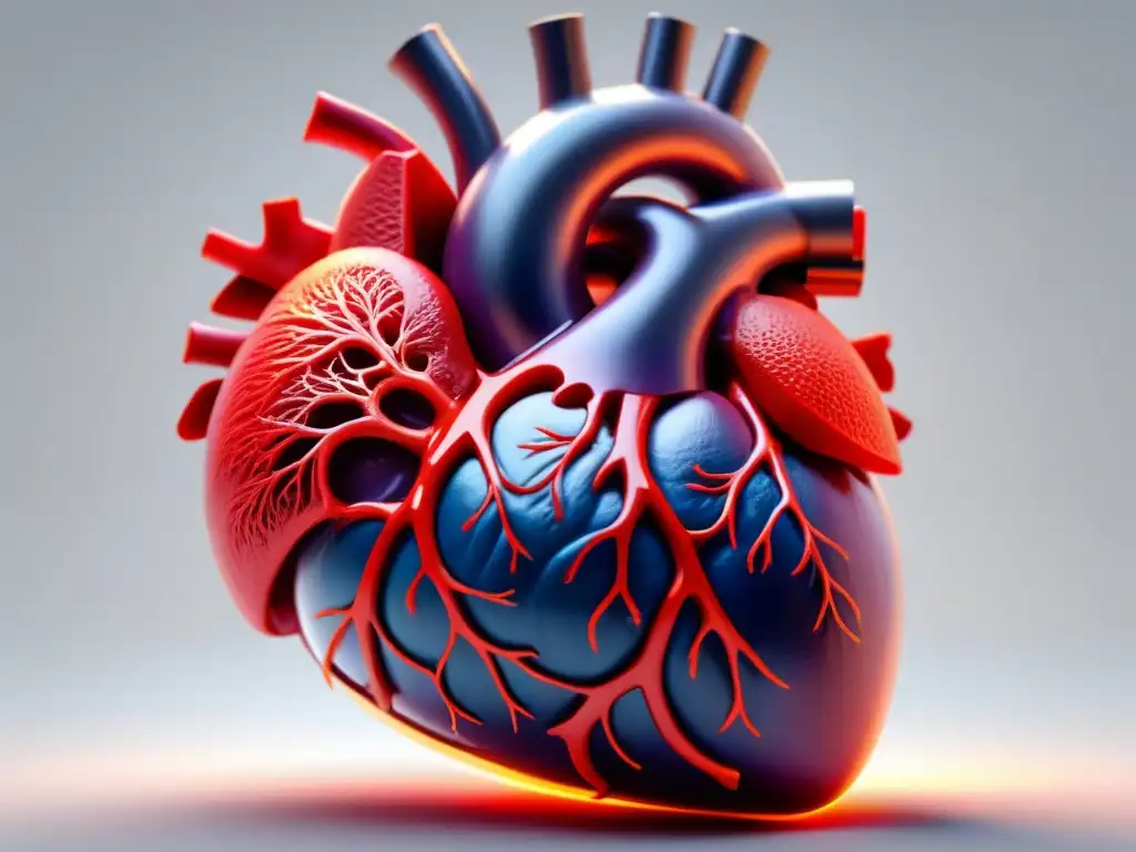 Detalle impresionante de corazón humano 3D creado capa a capa con tecnología de impresión 3D tejidos órganos vivos