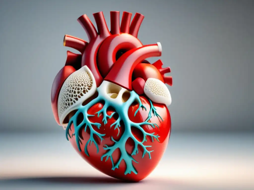 Detalle impresionante de corazón humano impreso en 3D, destacando precisión y valor educativo en la impresión 3D en educación médica