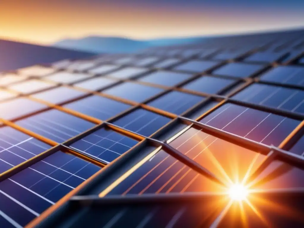 Detalle impresionante de nanotecnología en producción energía solar, con estructuras nanoscópicas en un panel solar