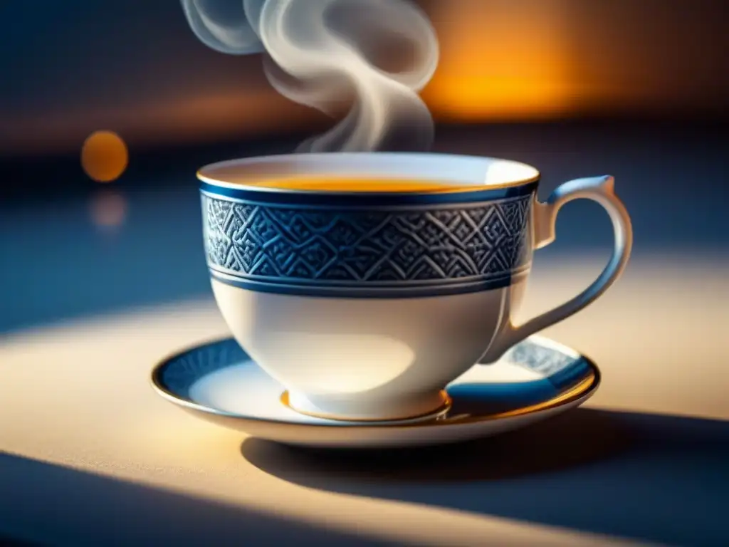 Detalle impresionante de una taza de cerámica blanca impecable, resaltando sus intrincados patrones y texturas