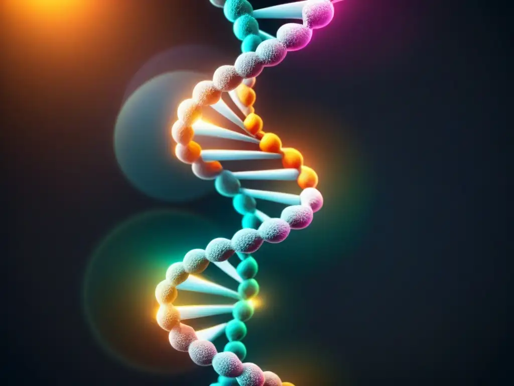 Detalle luminoso de doble hélice de ADN en fondo oscuro, reflejando la complejidad de regulaciones financiamiento proyectos biotecnológicos