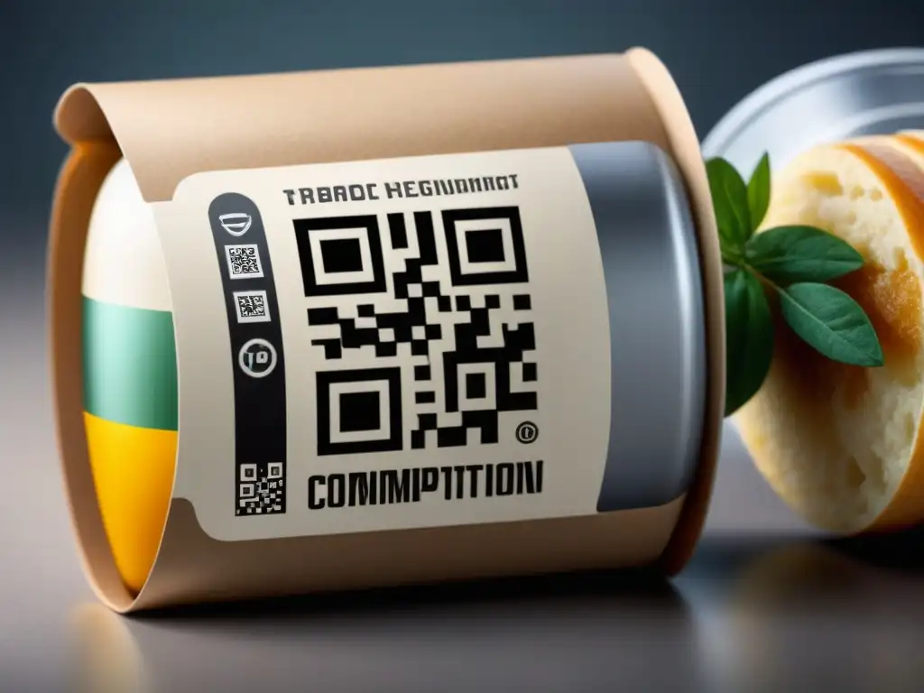 Detalle moderno y profesional de trazabilidad en alimentos con tecnología NFC y QR en empaque