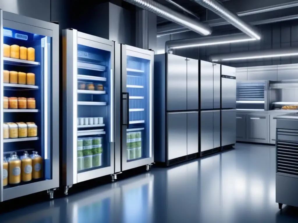 Detalle de moderno sistema de refrigeración industrial para la industria alimentaria