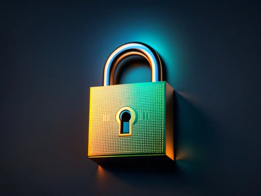 Avanzado mecanismo de bloqueo digital para ciberseguridad Detalle ultradetallado de un mecanismo de bloqueo futurista con patrones digitales, simbolizando la ciberseguridad en gestión del cambio tecnológico