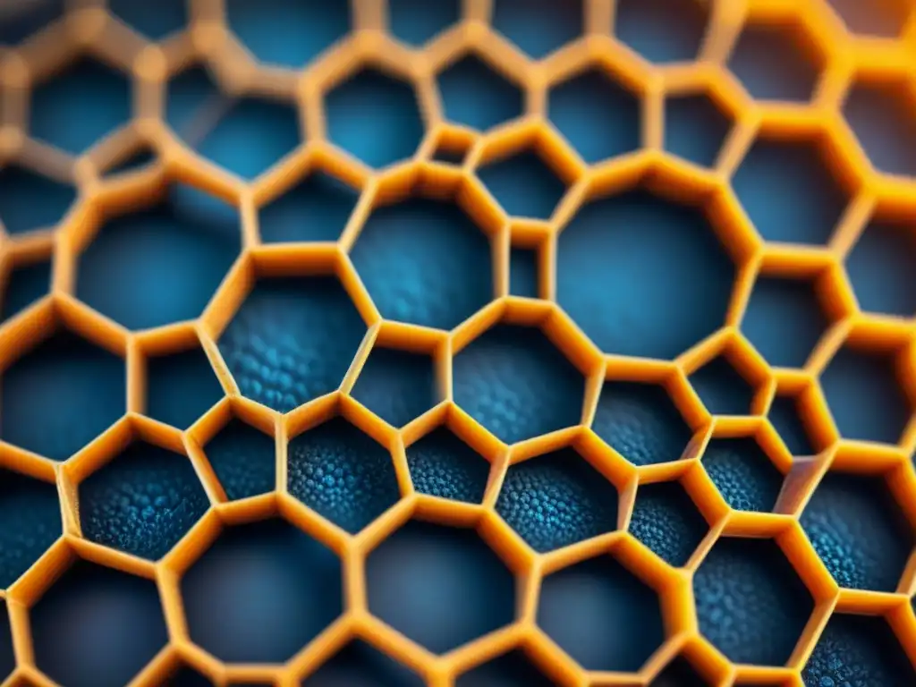 Detalle único del grafeno: estructura hexagonal de átomos de carbono en patrón de panal, destacando propiedades únicas del grafeno