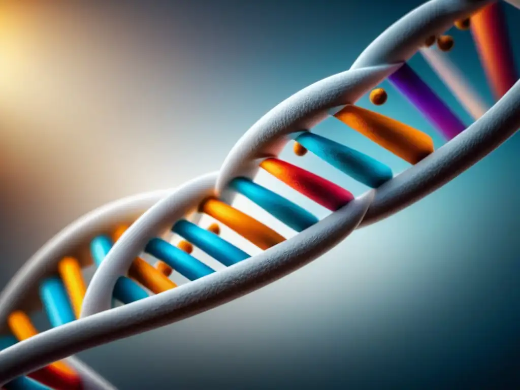 Detalle vibrante de la estructura del ADN, resaltando pares de bases en colores vivos