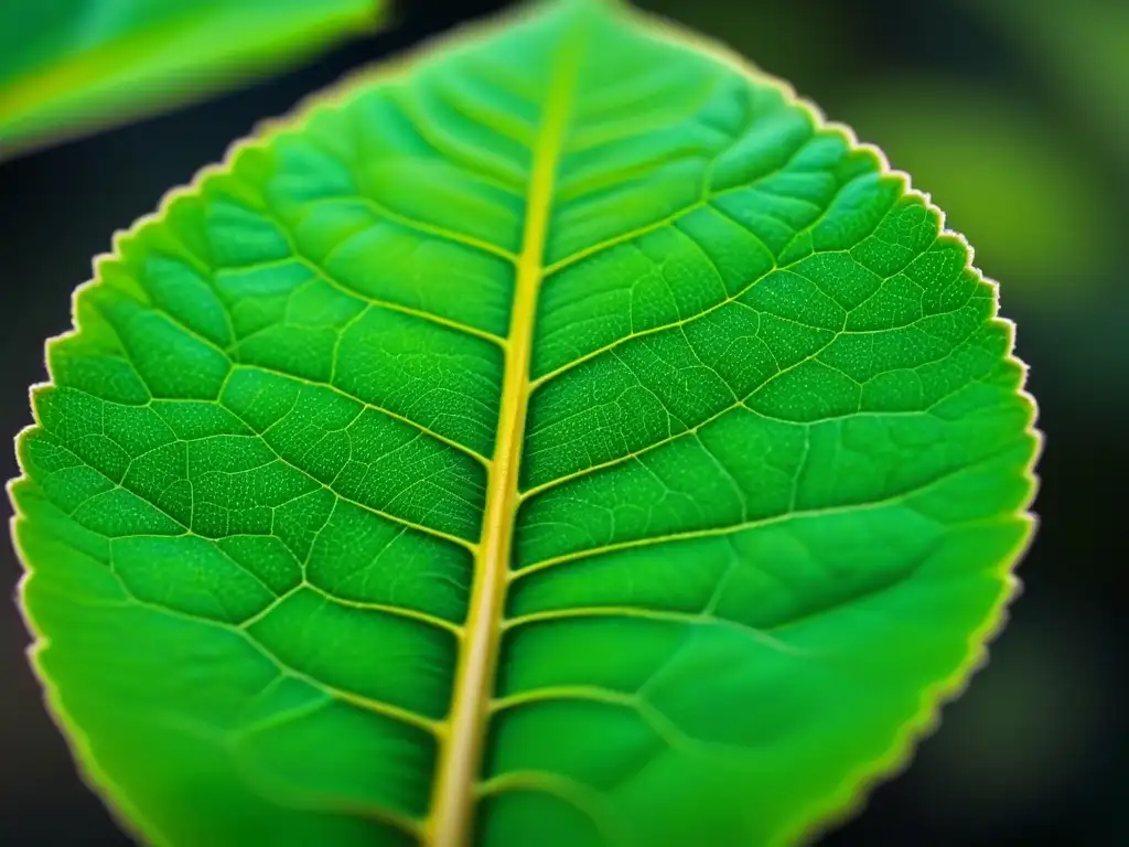 Detalles celulares de hoja verde bajo microscopio, mostrando soluciones biotecnológicas para enfermedades plantas