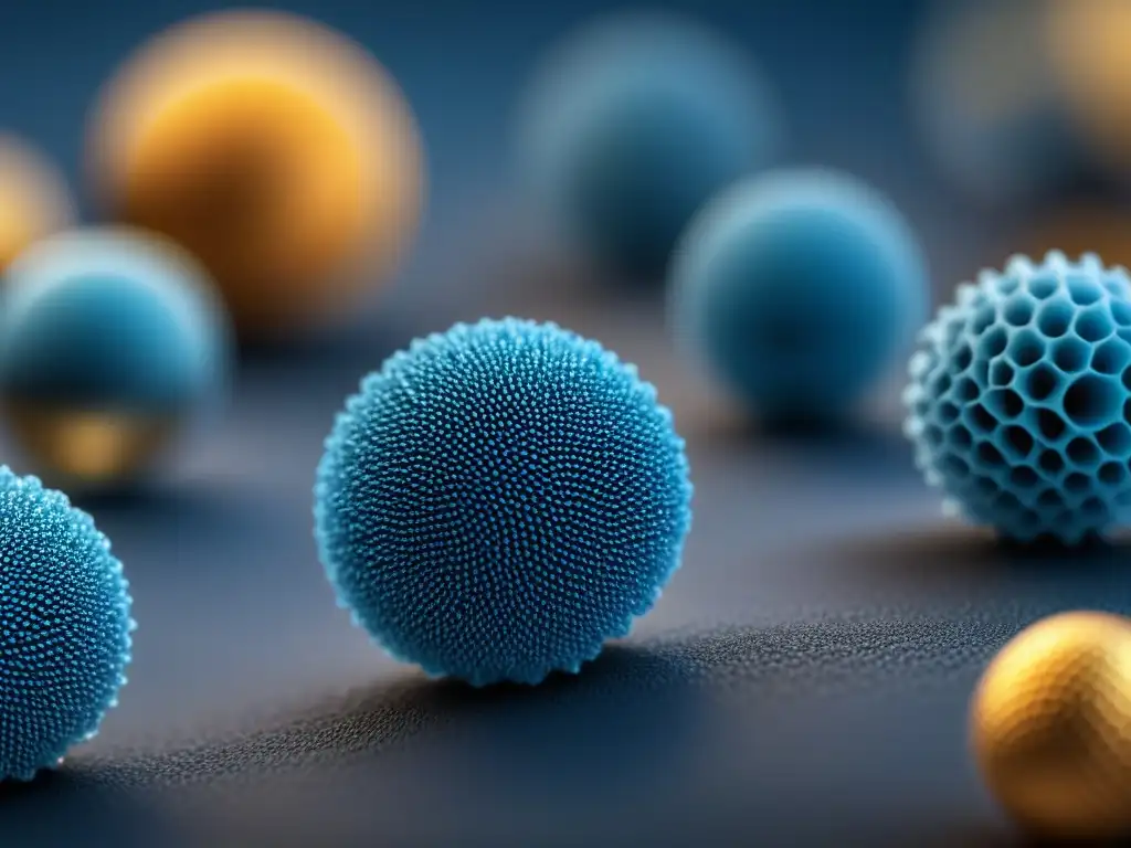 Detalles nanotecnológicos en material autoreparable avanzado, con estructuras precisas en tonos metálicos y azules