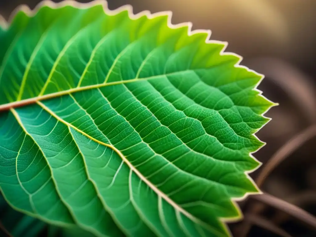 Detalles orgánicos de una hoja verde, resaltando la belleza natural