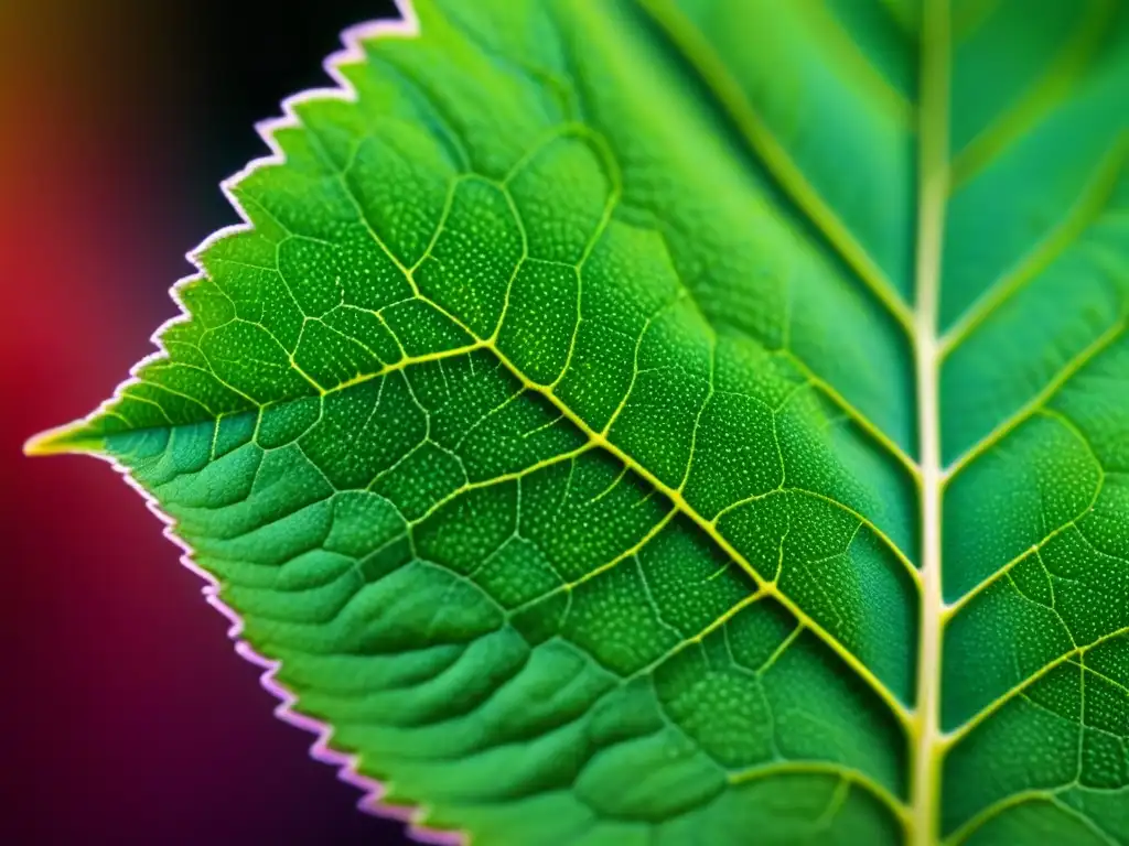 Detalles vibrantes de hoja modificada genéticamente bajo microscopio