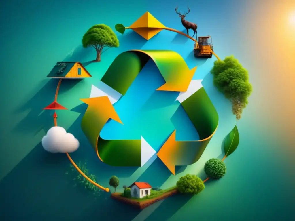 Diagrama circular de economía sostenible con símbolos de reciclaje, reutilización y reducción