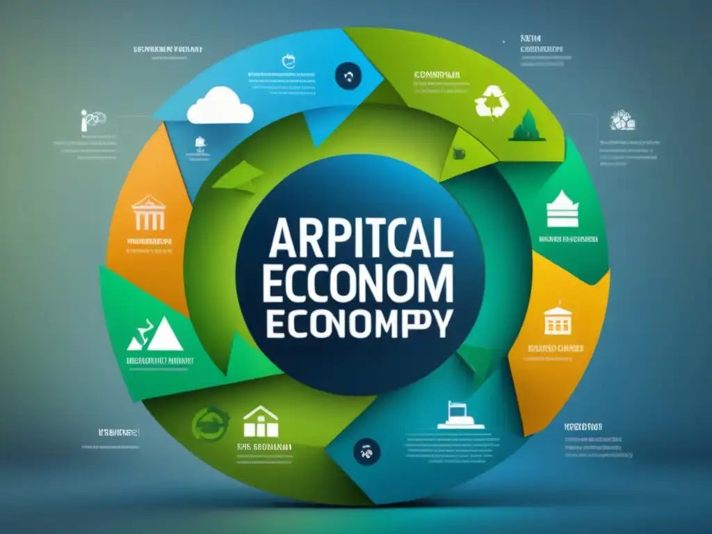 Un diagrama de economía circular detallado, conectando producción, consumo y gestión de residuos