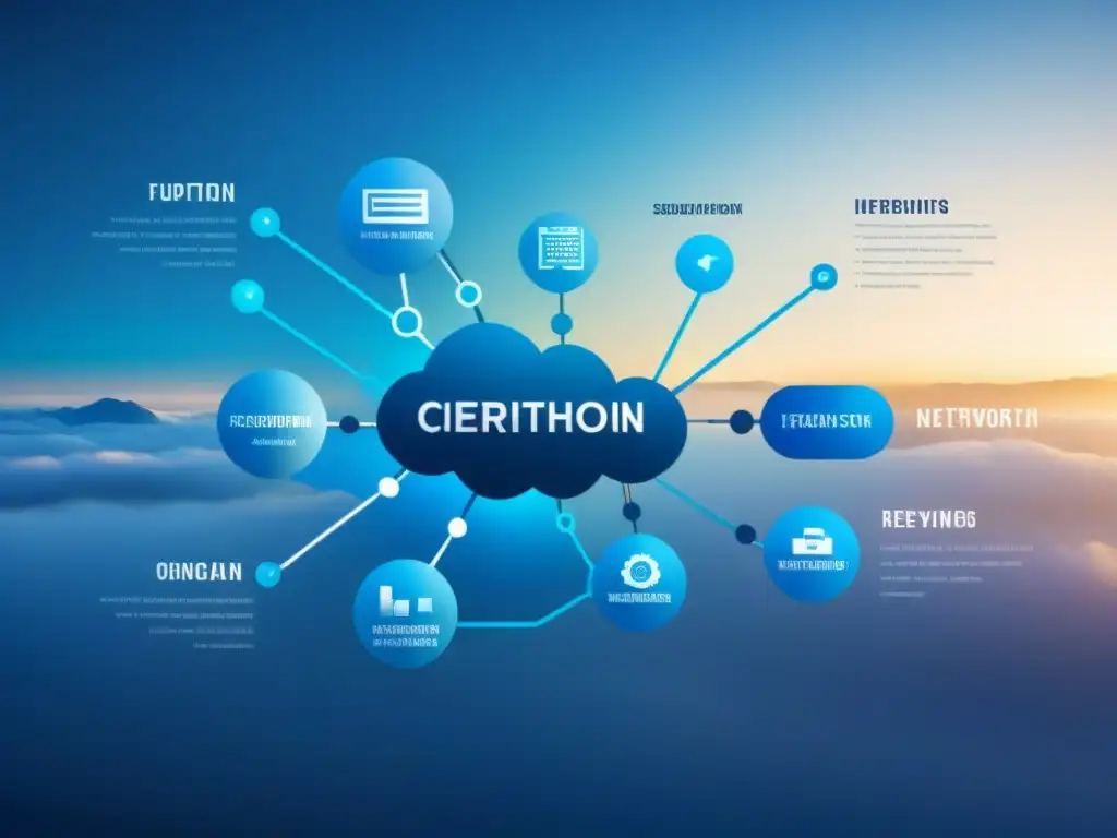 Diagrama futurista de red de cadena de suministro con nodos interconectados, transmitiendo datos