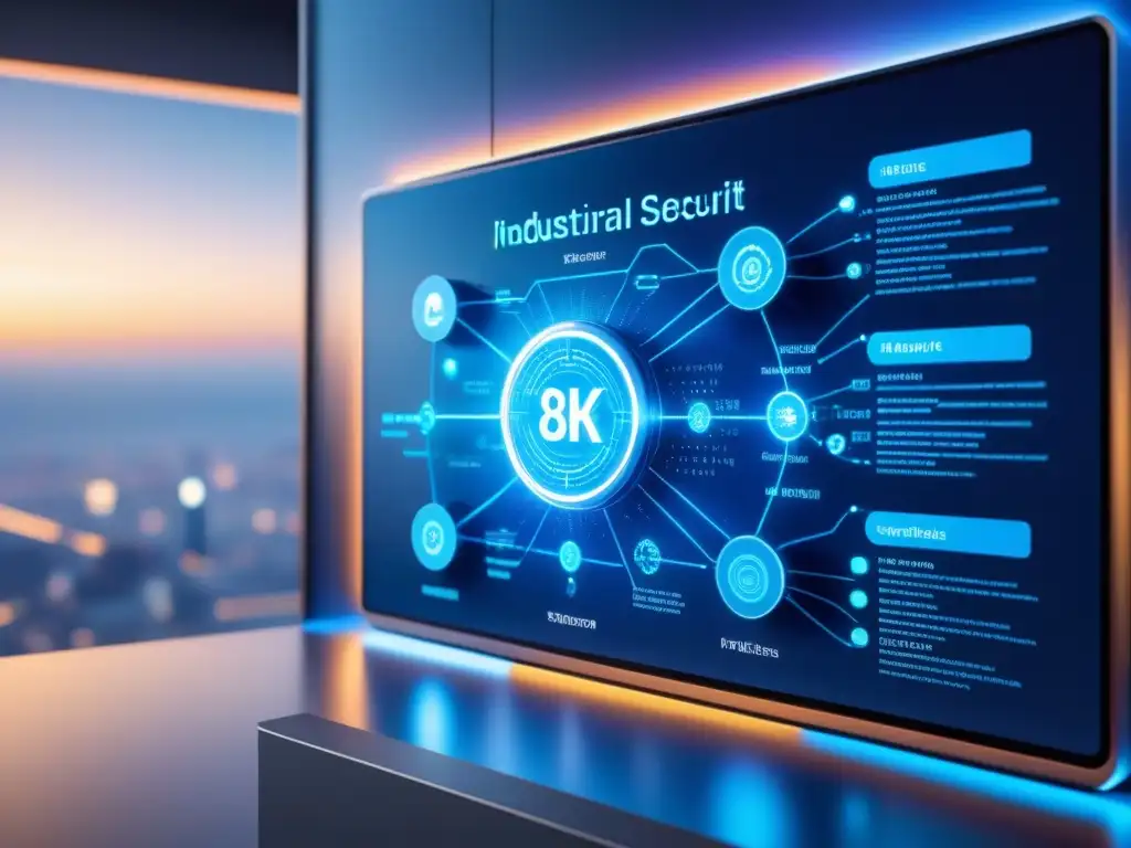 Diagrama futurista de red IIoT en pantalla digital