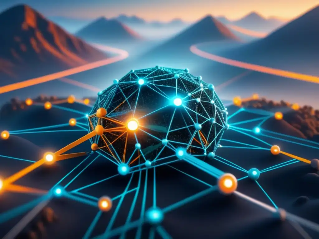 Diagrama futurista de red de suministro, con nodos conectados y optimizados por tecnología en la nube