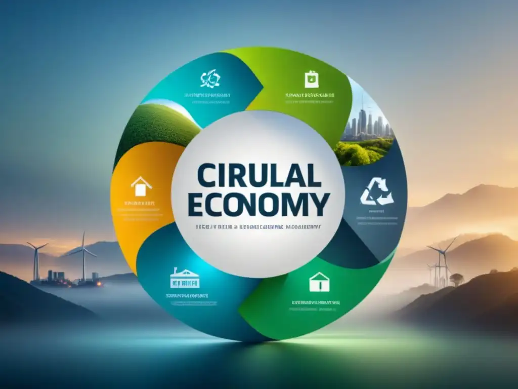 Un diagrama de modelo de negocio circular sostenible con recursos y materiales conectados en un diseño moderno y limpio