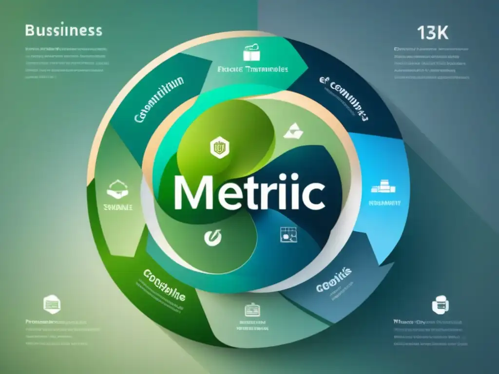 Diagrama circular modelo negocio sostenible: transformación digital en tonos verdes, azules y grises