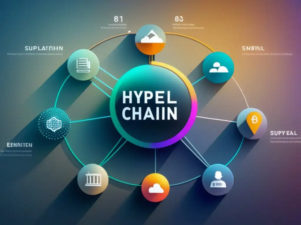 Diagrama de red de cadena de suministro moderna y eficiente con estética minimalista y blockchain en la cadena de suministro