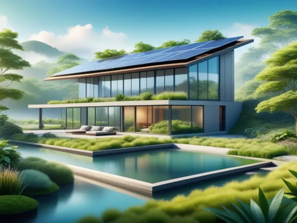 Diseño bioclimático para industrias sustentables: edificio moderno integrado en paisaje verde armonioso