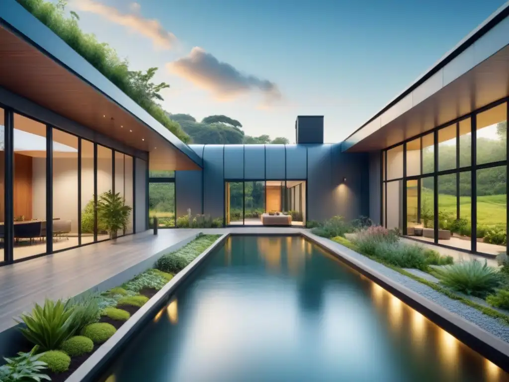 Diseño bioclimático en industrias sustentables: edificio moderno integrado en entorno verde y armónico