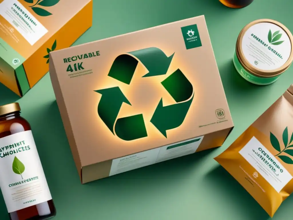 Diseño de embalajes sostenibles reutilizables: símbolo de reciclaje moderno integrado en packaging innovador