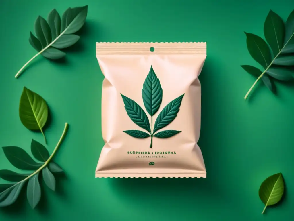 Un diseño de empaque sostenible innovador con patrón de hoja, en colores neutros