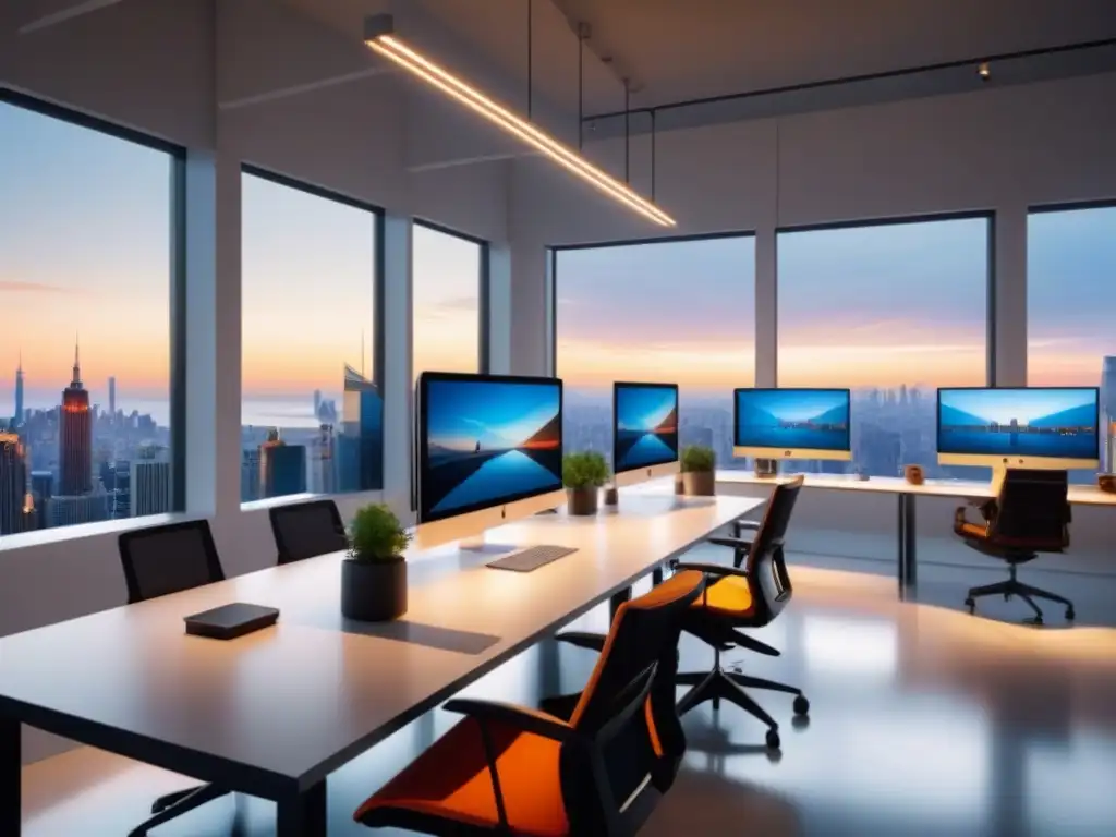Diseño industrial con herramientas de interacción hombremáquina en un estudio moderno, con vista a la ciudad