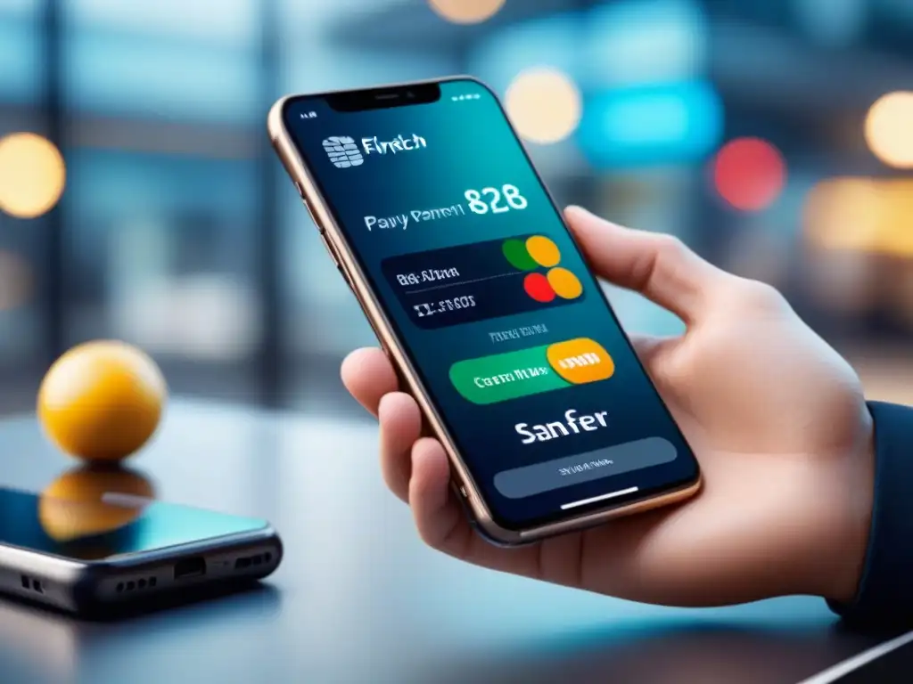 Un diseño minimalista de app de pago digital fintech en pantalla de smartphone de alta resolución