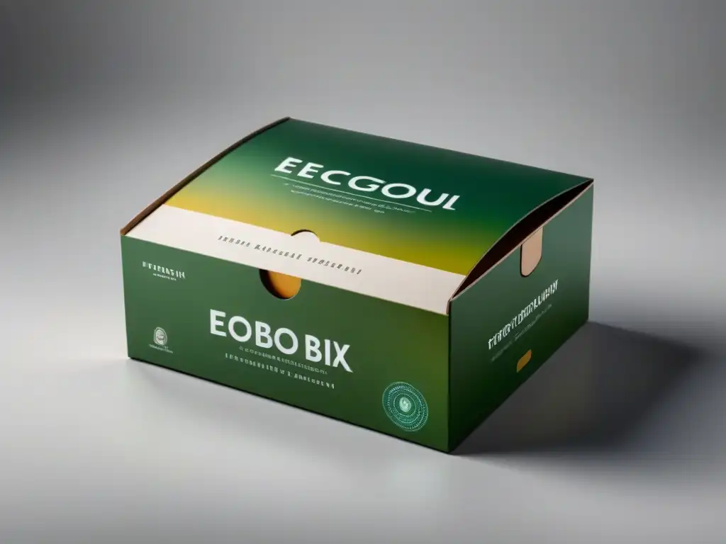 Un diseño minimalista y elegante de una caja de embalaje biodegradable, destacando la ecoamigabilidad y sofisticación