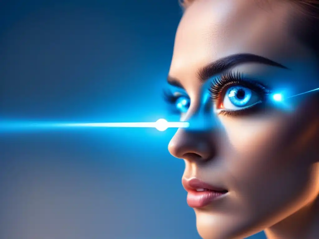 Un dispositivo avanzado para salud visual escanea con precisión un ojo en un entorno médico futurista