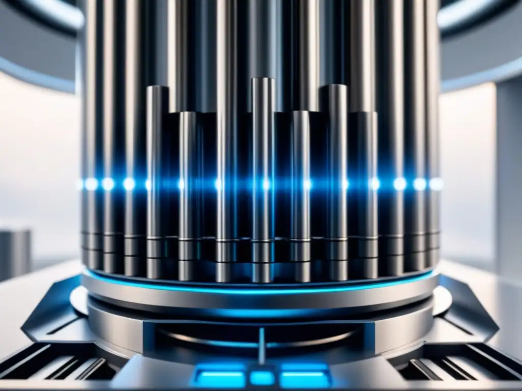 Dispositivo de captura de carbono futurista en acción Un dispositivo de captura de carbono futurista y detallado en un laboratorio blanco, destacando tecnología innovadora