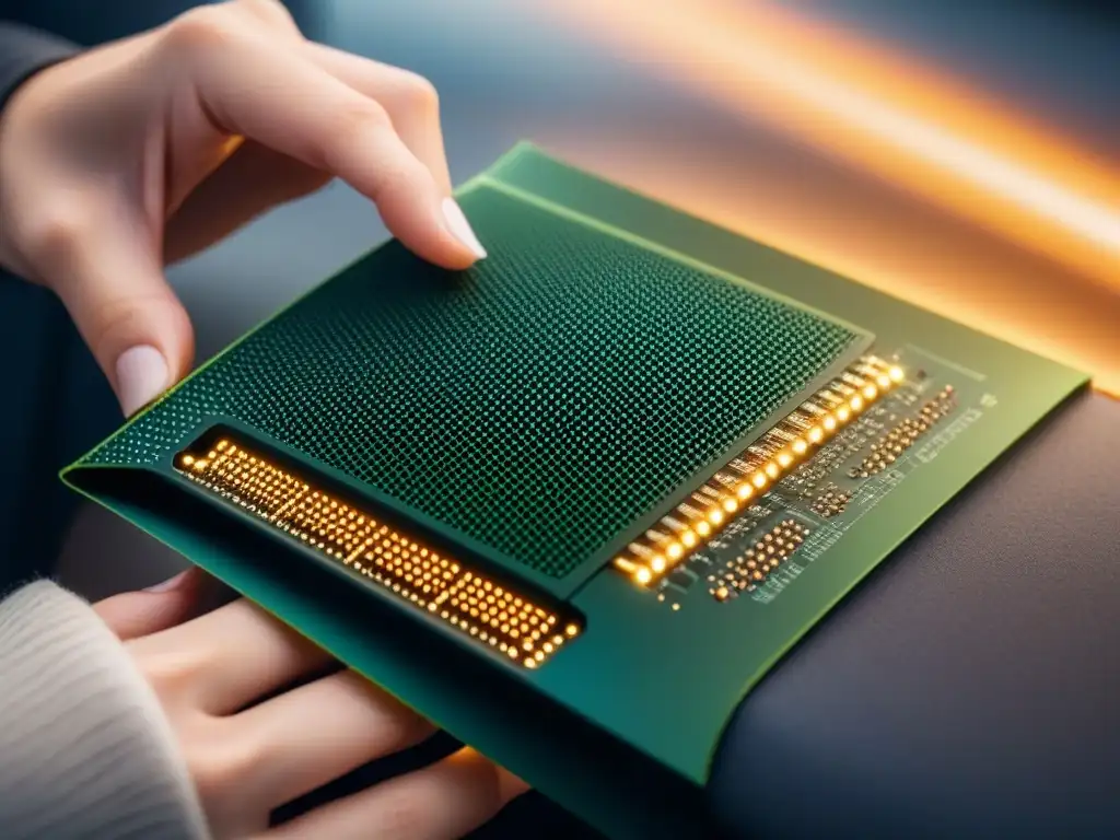 Un dispositivo electrónico impreso duradero y elegante, con intrincados patrones de circuitos en un material flexible de larga duración