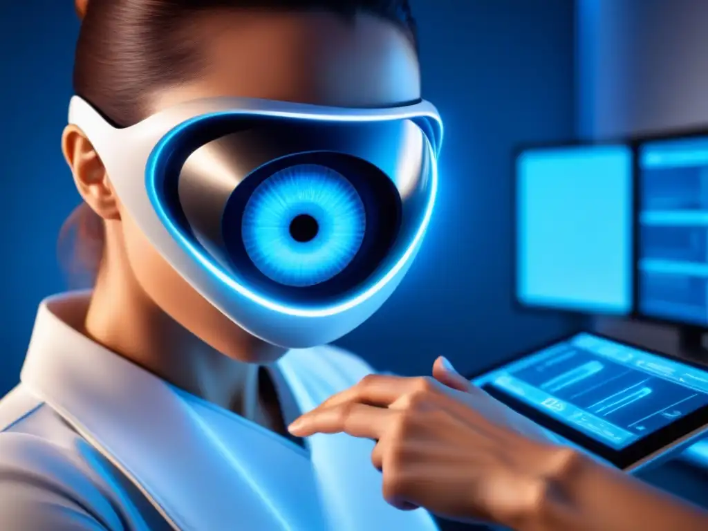 Un dispositivo de escaneo retinal moderno y elegante en un entorno médico blanco