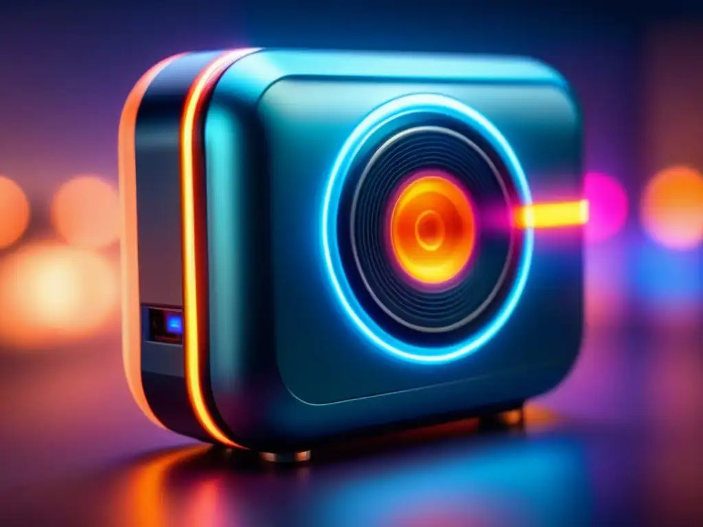 Un dispositivo IoT futurista con capas de seguridad: escáneres biométricos, claves de encriptación y firewalls integrados