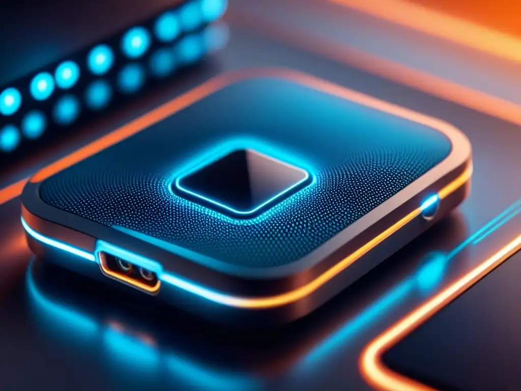 Dispositivo IoT futurista con encriptación destacada