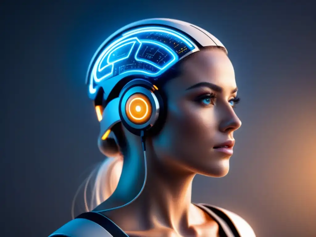 Un dispositivo futurista de interfaz cerebromáquina con conexiones neuronales, indicadores brillantes y diseño minimalista