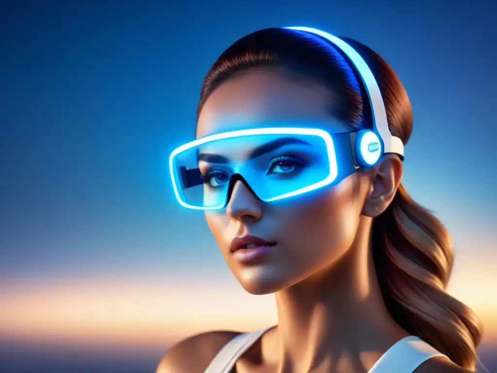 Un dispositivo de interfaz cerebro-máquina futurista con diseño minimalista y luces LED azules