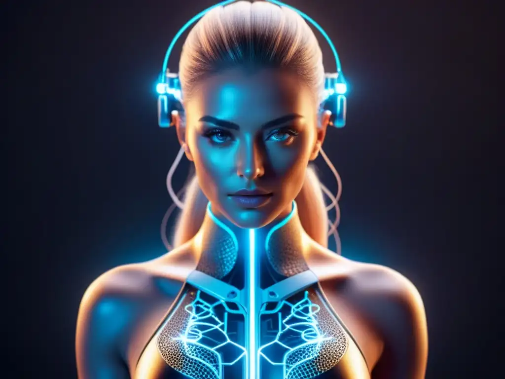 Un dispositivo neural minimalista conectado a circuitos brillantes en un fondo oscuro, revolucionando neurociencia