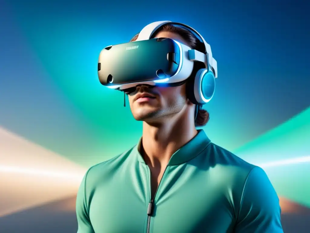 Dispositivos avanzados para salud visual: Un moderno auricular de realidad virtual para terapia visual, blanco con detalles en azul