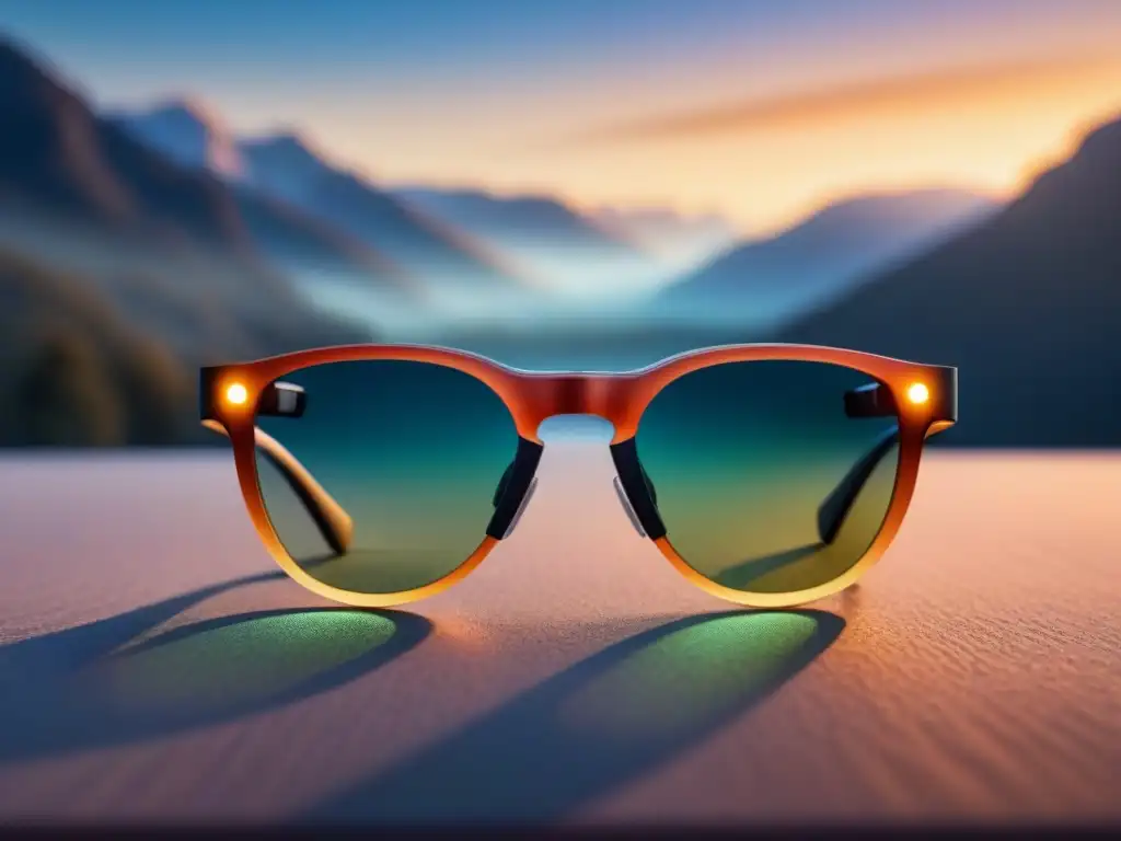 Dispositivos avanzados para salud visual: Ilustración detallada de gafas inteligentes futuristas con diseño minimalista y tecnología AI integrada