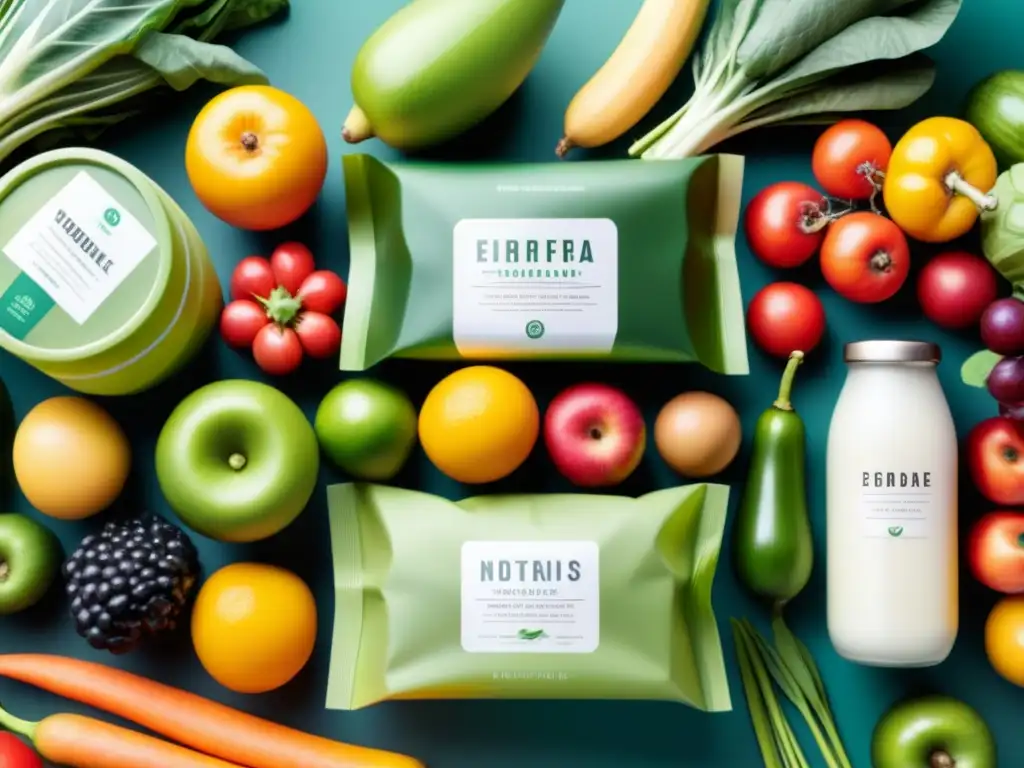 Diversidad de envases sostenibles con frutas y verduras frescas