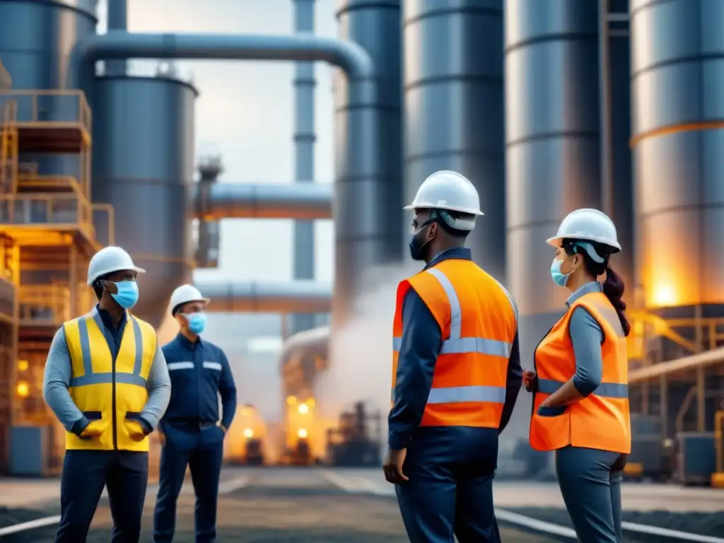 Diversidad de trabajadores industriales en planta con beneficios seguro propiedad accidentes empresas