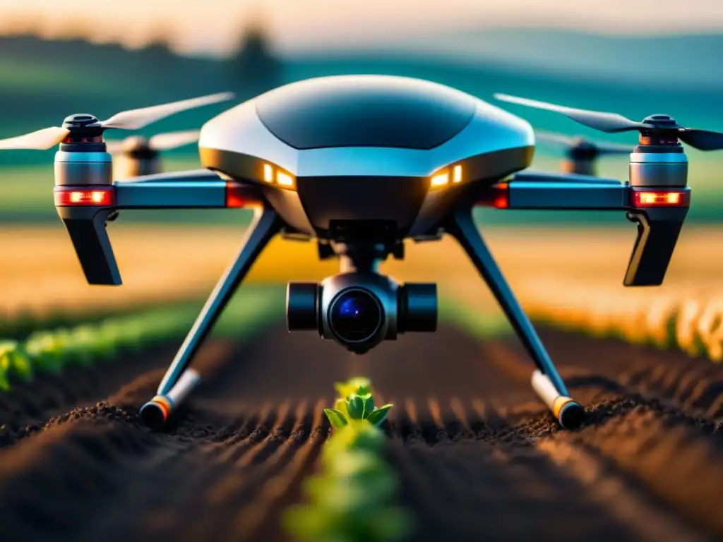 Dron futurista escaneando cultivos en campo tecnológico