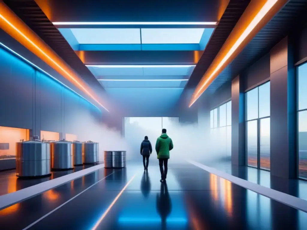 Edificio industrial futurista con nanorecubrimientos para industria sostenible