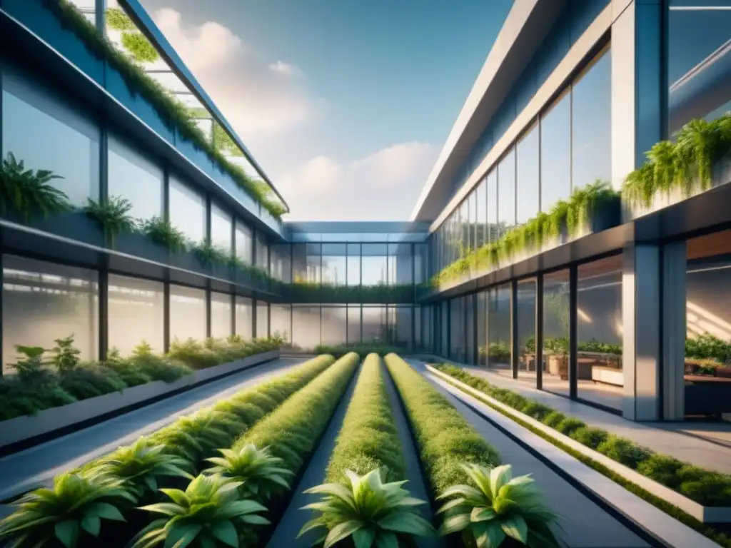 Un edificio industrial futurista se fusiona con la naturaleza, liderando la sostenibilidad ambiental