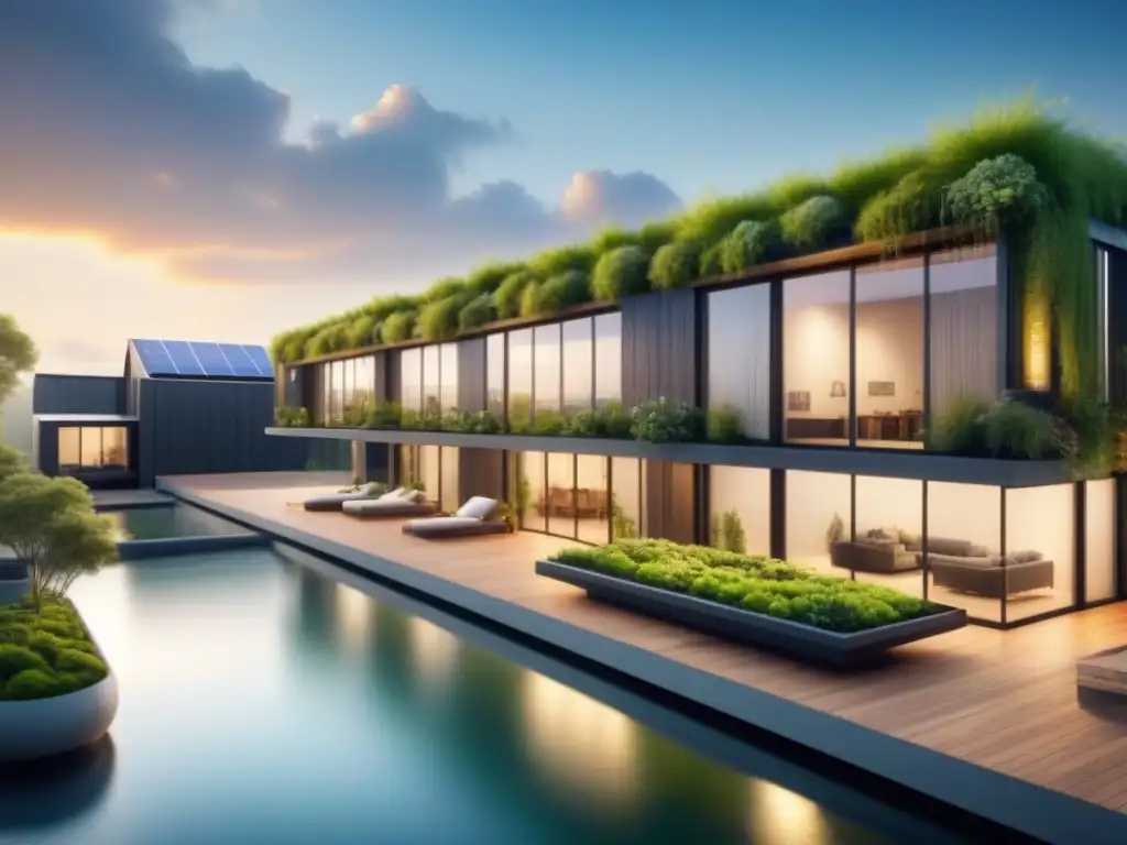 Edificio industrial moderno con diseño bioclimático y ventanales que aportan luz natural, rodeado de vegetación