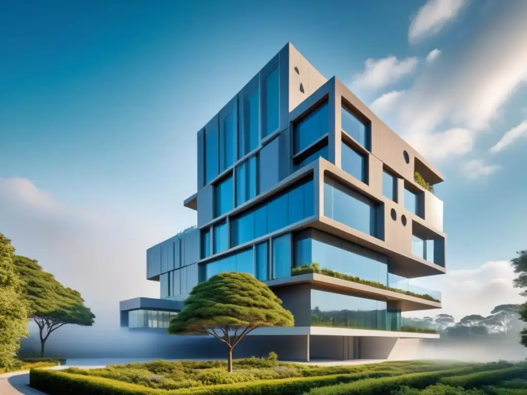 Edificio moderno de cerámicas avanzadas, diseño innovador y sostenible en armonía con la naturaleza